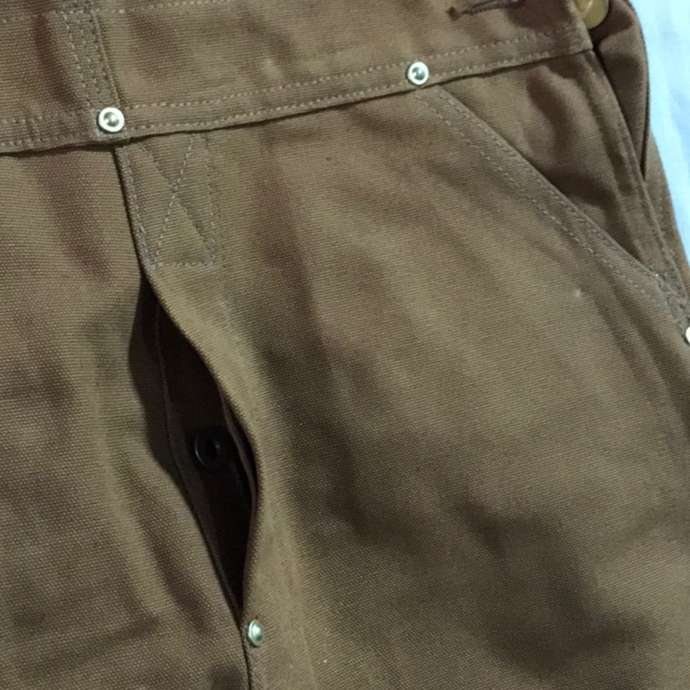 Vintage Carhartt Double Knee Bib Overalls Duck Canvas Tan Brown youth Workwear - Picture 4 of 13